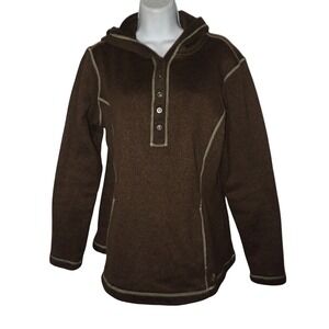 Gander Mtn Guide Series Women Brown Fleece Quarter Snap Hoodie Pullover Size L